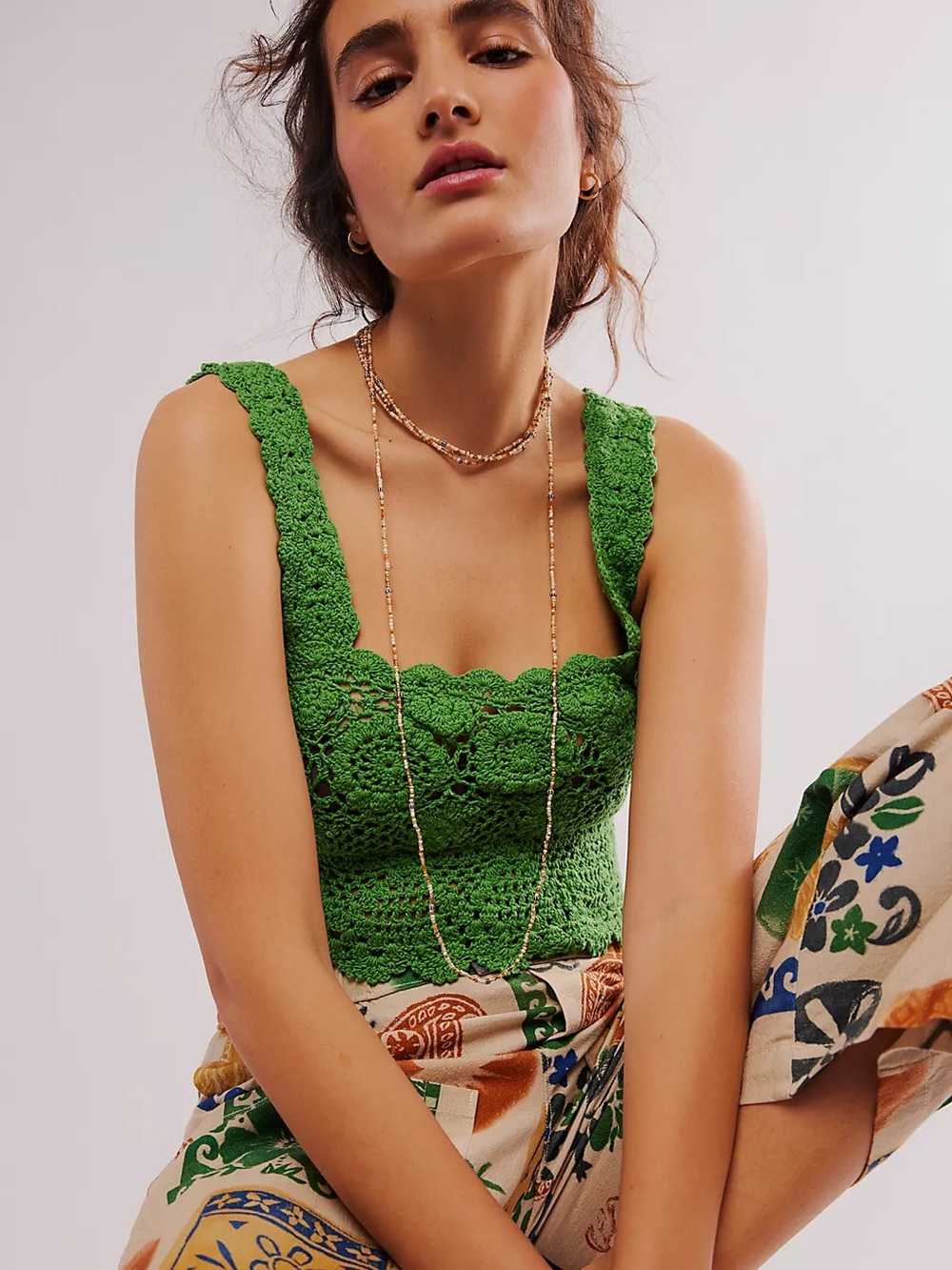 NWT FREE PEOPLE Lost In Your Eyes Crochet Top | Washed Green MSRP $68